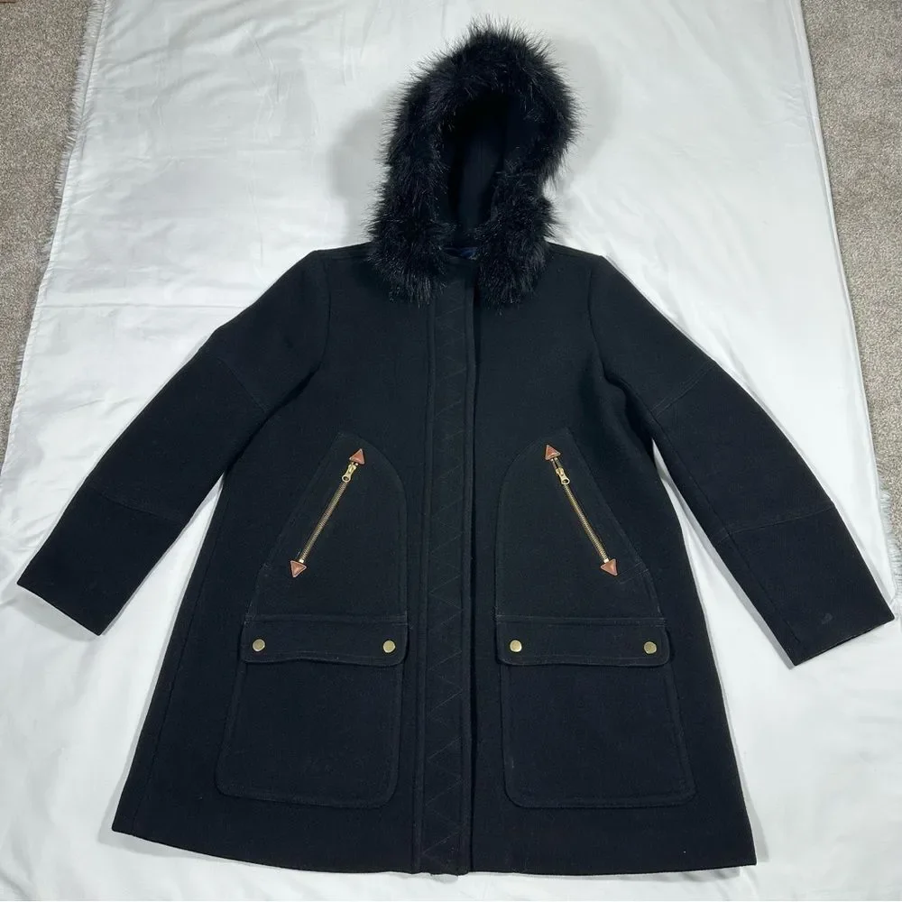 J Crew Chateau Parka In Italian Jacket Coat Womens 18 Black Hooded Stadium Cloth